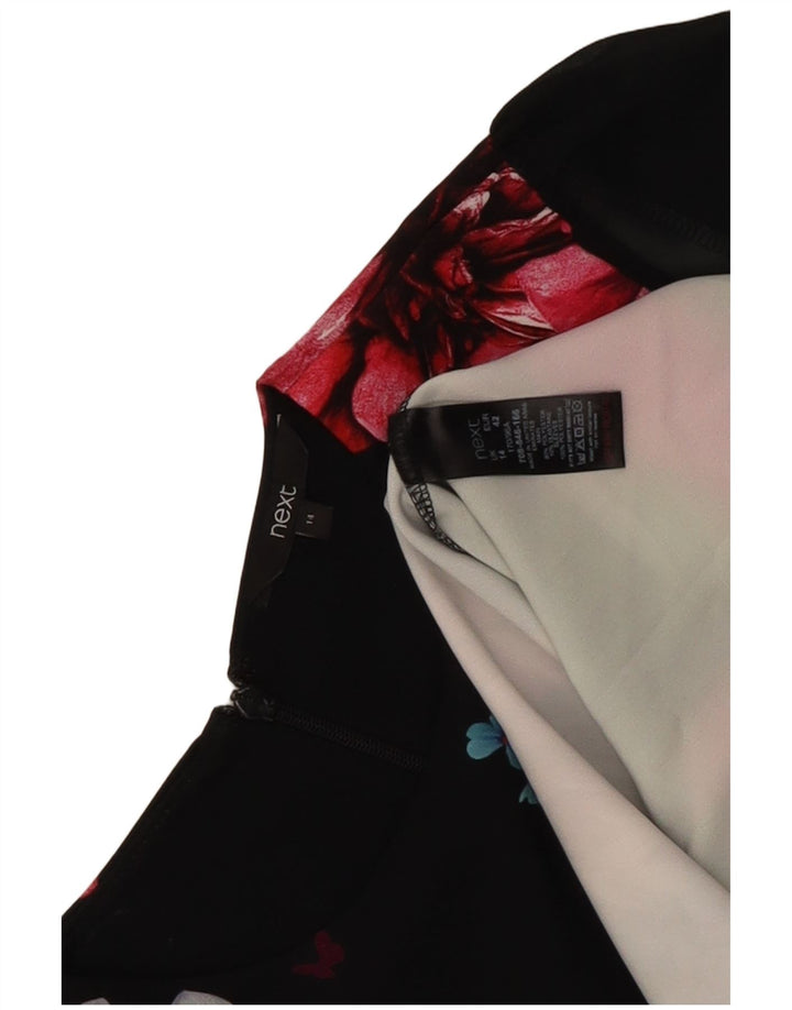Next Robe droite à manches longues pour femme UK 44 Grand Noir Floral Polyester