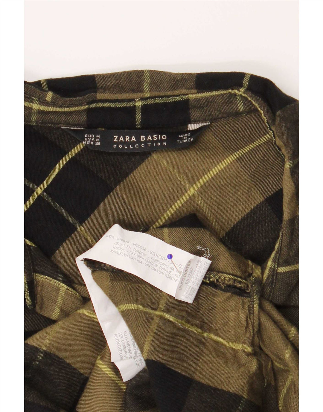 Zara Chemise en flanelle pour femme UK 14 Viscose à carreaux vert moyen