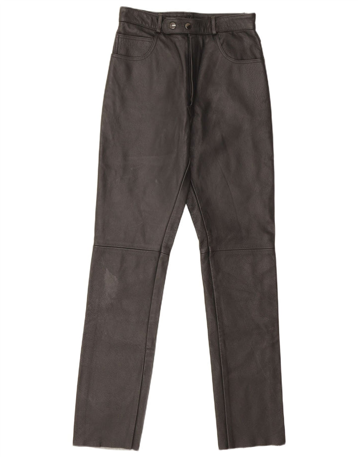Pantalon droit en cuir femme vintage W26 L32 Noir