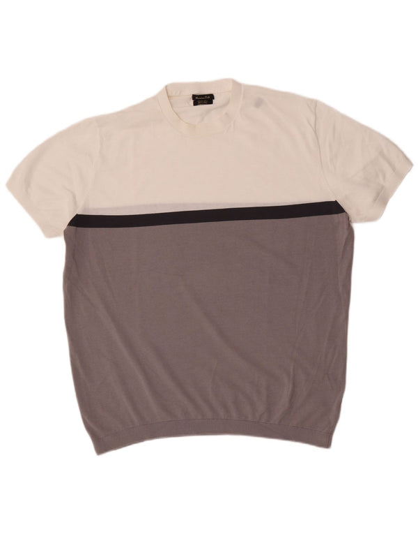 Massimo Dutti T-shirt graphique pour homme XL en coton color block blanc