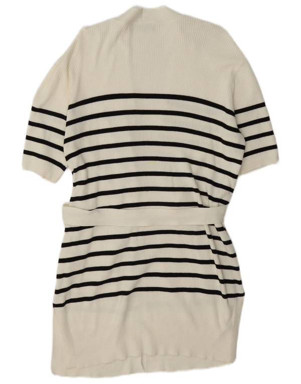Marks & Spencer Pull cardigan long pour femme UK 14 moyen blanc rayé