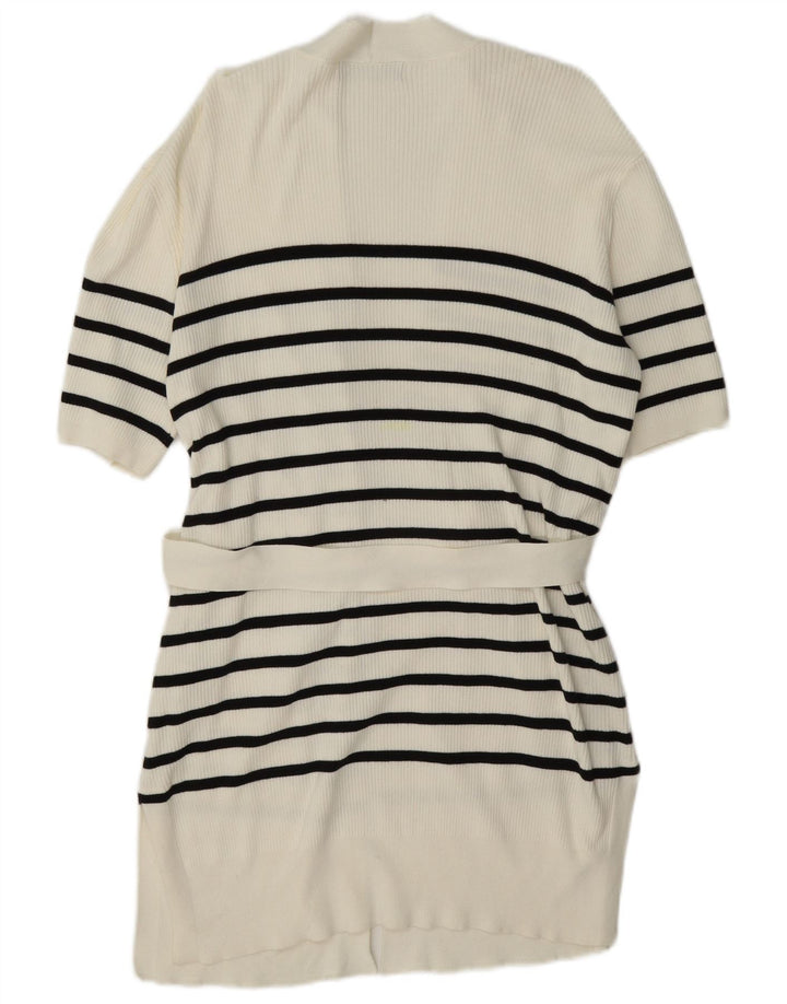 Marks & Spencer Pull cardigan long pour femme UK 14 moyen blanc rayé