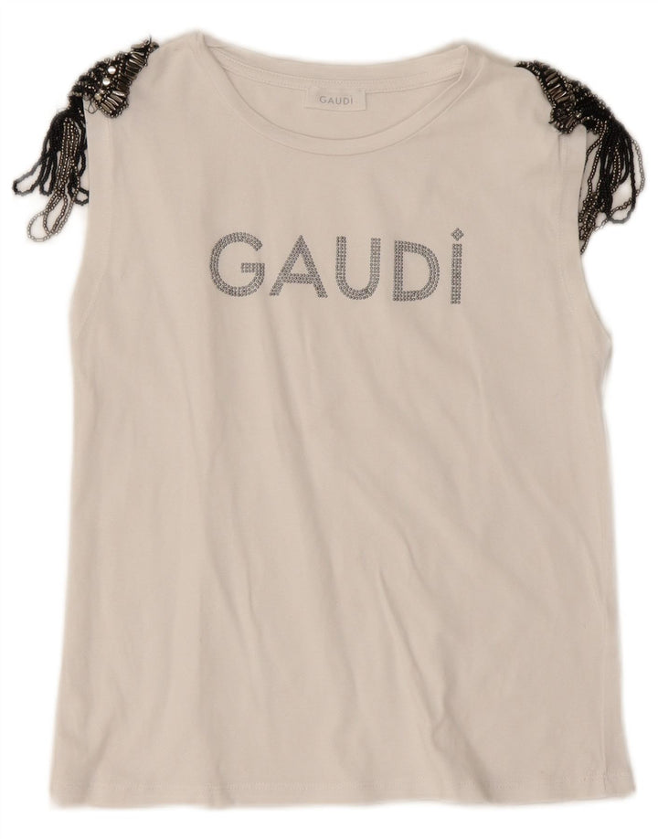 Gaudi Womens Graphic Débardeur UK 10 Petit Blanc