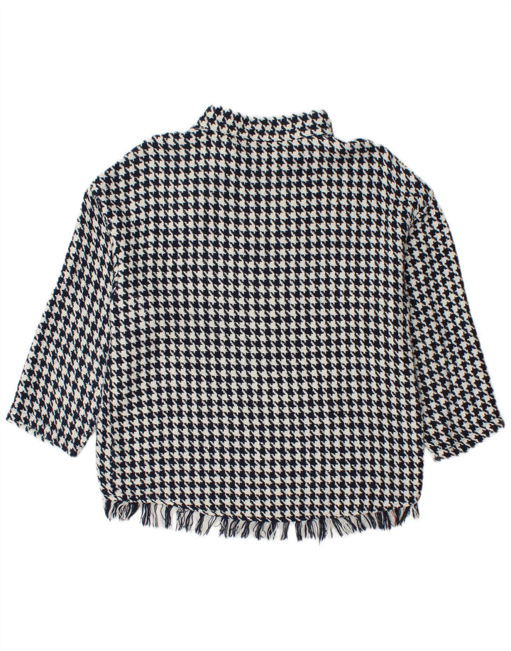 Zara Pull à col boutonné pour femme UK 14 Motif pied-de-poule Bleu marine moyen