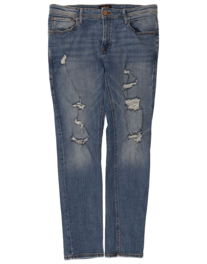 Jack & Jones Jean Slim effet vieilli W36 L32 bleu coton pour homme
