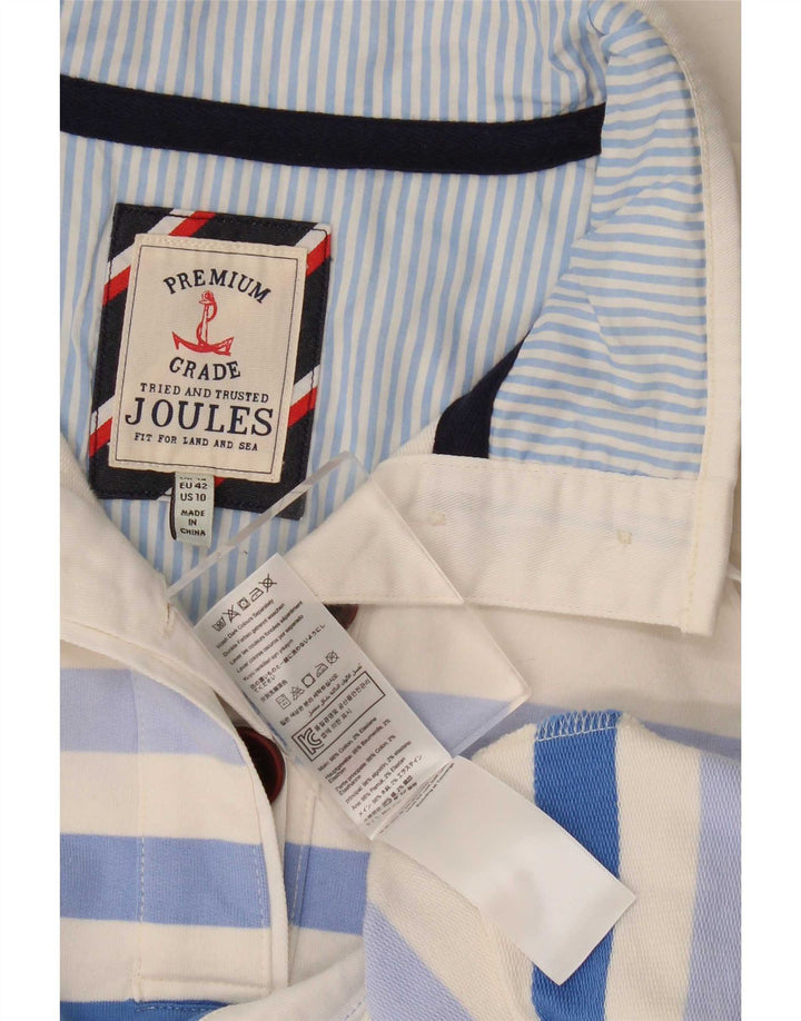 Joules Womens Button Neck Sweatshirt Jumper UK 14 Large Blanc Rayé