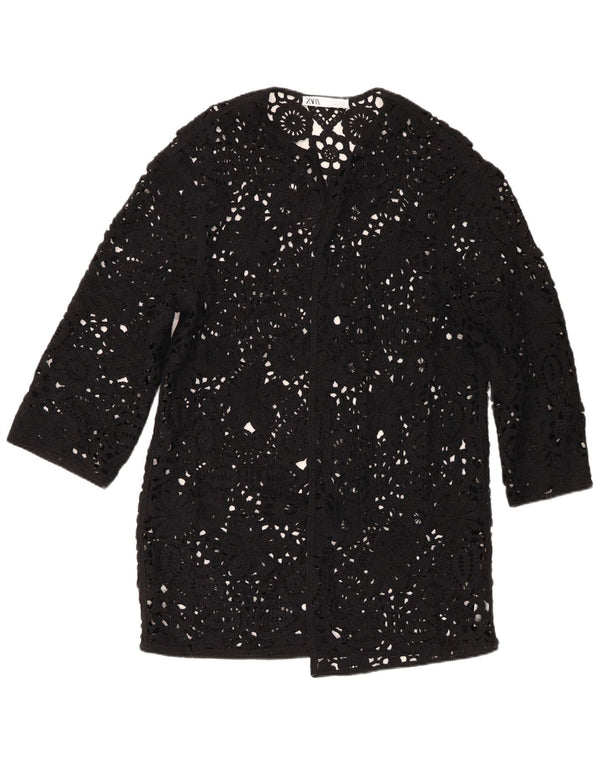 Zara Cardigan long surdimensionné pour femme UK 6 XS Noir Floral