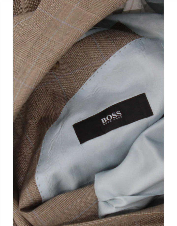 Hugo Boss Veste blazer à 2 boutons pour homme EU 48 Laine vierge à carreaux marron moyen