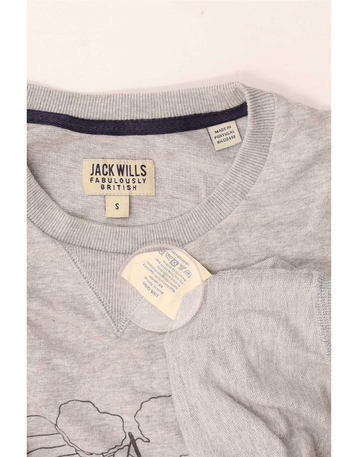 Jack Wills Pull graphique pour homme en coton gris Taille S