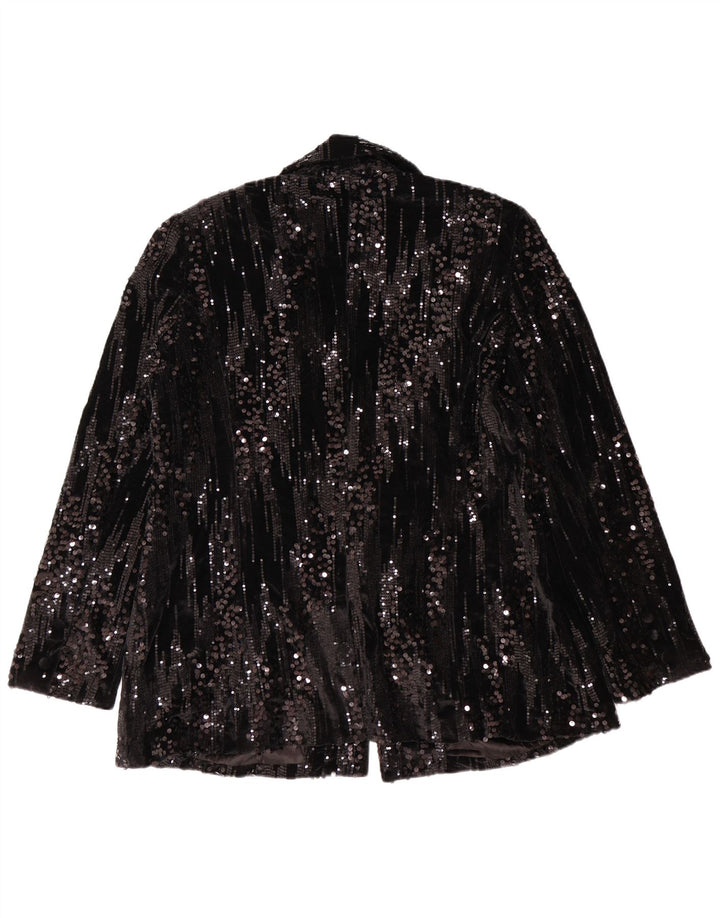 WALLIS Veste Blazer à Paillettes 1 Bouton pour Femme UK 20 2XL Noir Polyester