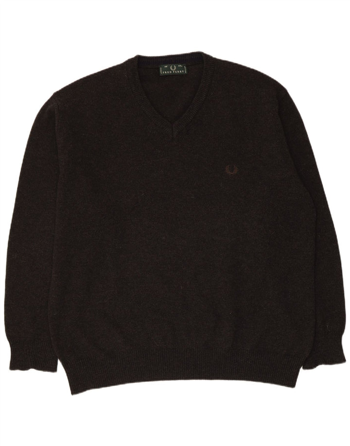 Fred Perry Pull col V pour homme en laine grise Taille L