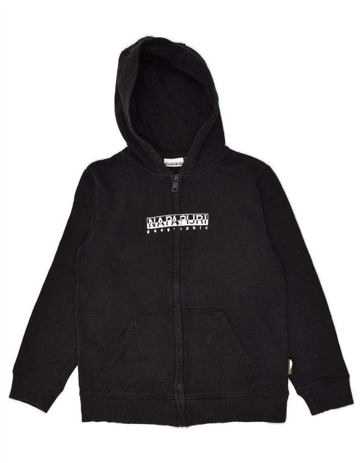 NAPAPIJRI Boys Graphic Zip Hoodie Sweater 11-12 Years Black Cotton | Vintage Napapijri | Thrift | Second-Hand Napapijri | Used Clothing | Messina Hembry 