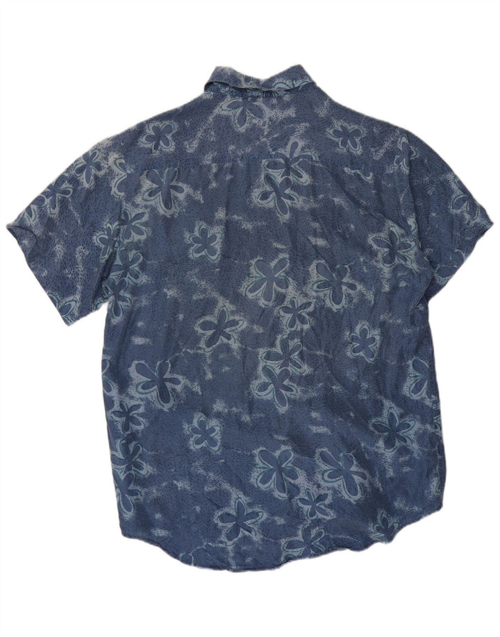 James Dillon Chemise à manches courtes pour homme en soie florale bleue