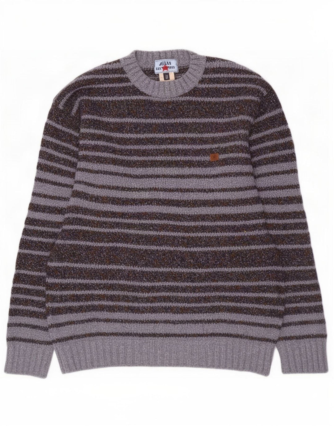 Les Copains Pull Col Ras Du Cou IT 50 Laine Rayée Gris Moyen Homme