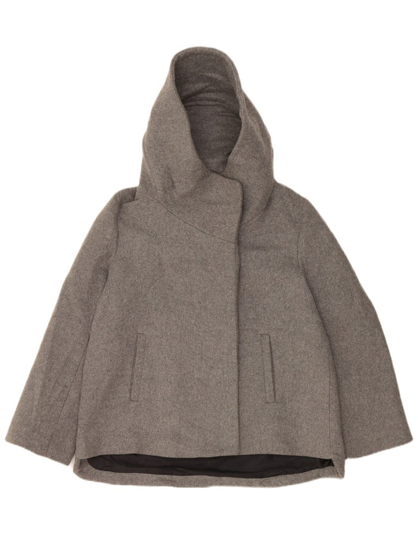 Zara Veste coupe-vent à capuche pour femme UK 14 Large Gris Acrylique