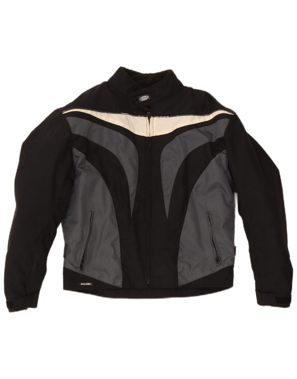 vintage Mens Racer Jacket UK 36 Petit Noir Colourblock Polyamide