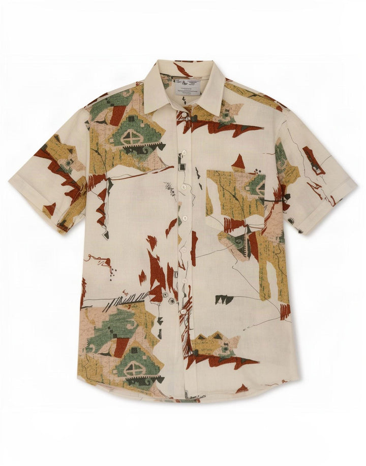 Angelo Litrico Chemise à motif abstrait pour homme Taille 41/42 Large Blanc cassé