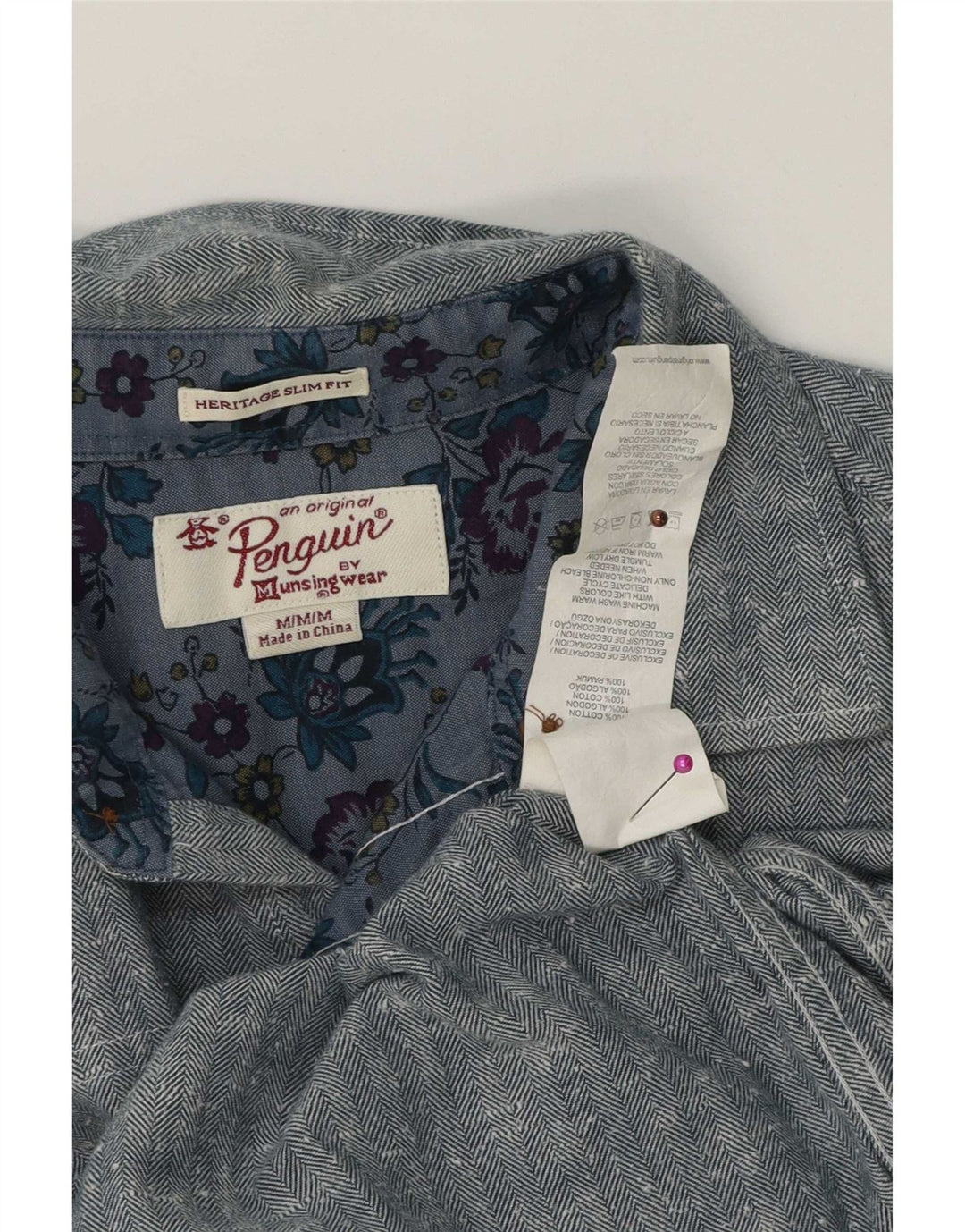 Penguin Chemise Slim Fit Heritage Homme Bleu Moyen en Coton à Chevrons
