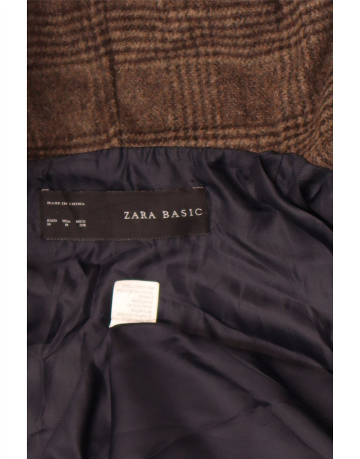 Zara Veste bomber ouverte à capuche pour femme UK 14 Marron moyen à carreaux en polyester