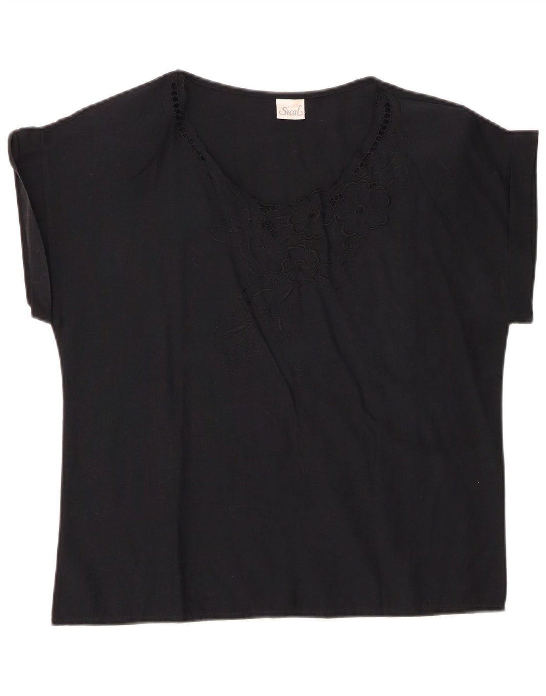 VINTAGE Chemisier Femme Top IT 44 Coton Floral Noir Moyen