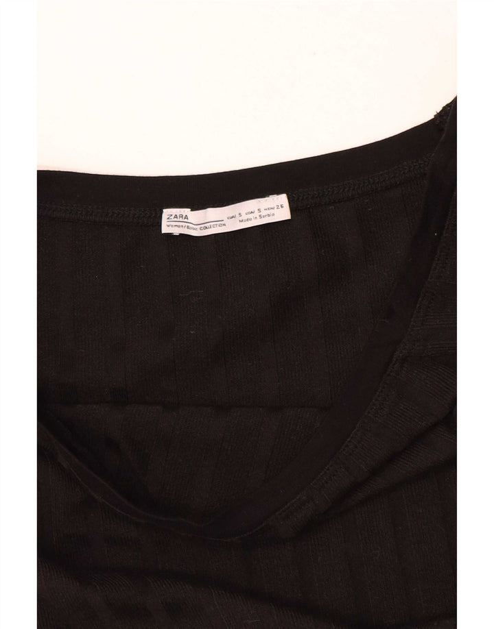 Zara Womens Crop Blouse Top UK 8 Petit Noir
