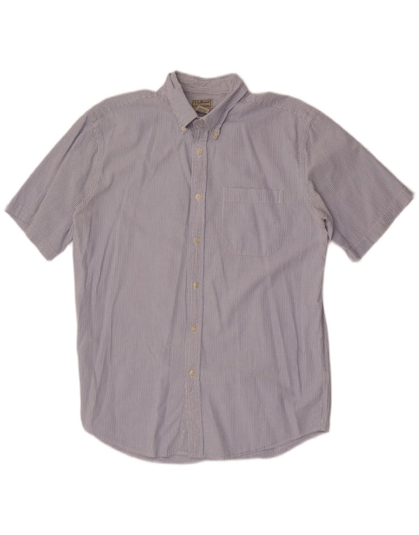 L.L.Bean Chemise à manches courtes pour homme en coton à fines rayures bleu moyen