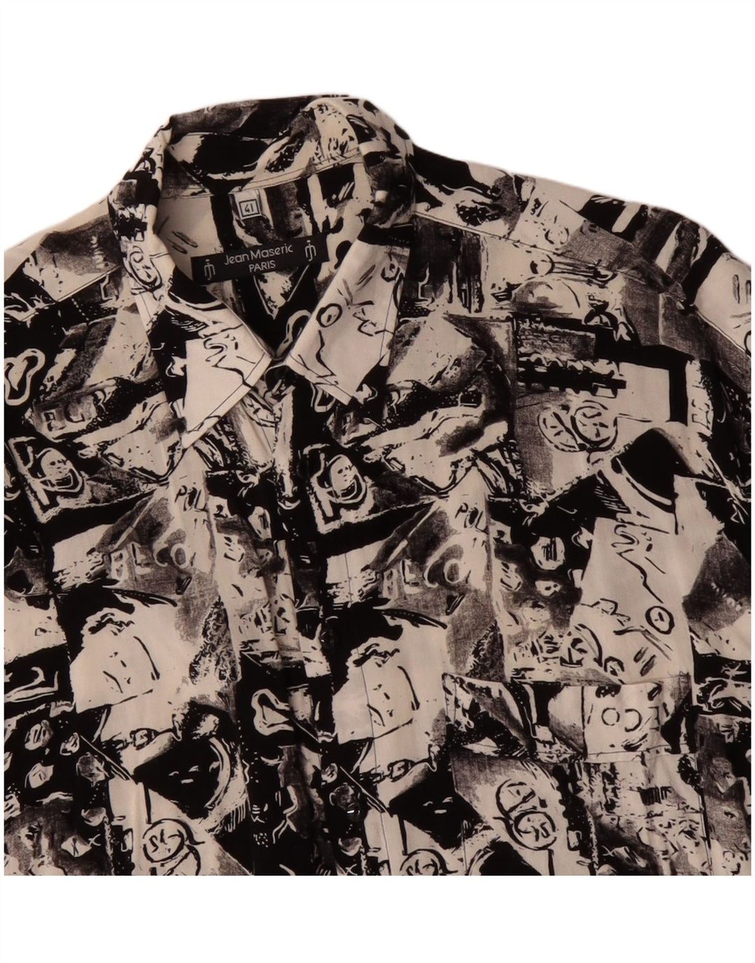 VINTAGE Chemise à motif abstrait pour homme Taille 41 Grand Noir