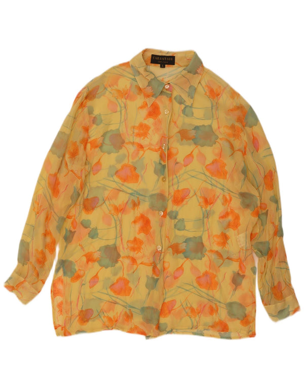 Chemisier chemise femme vintage UK 16 Grande soie florale jaune