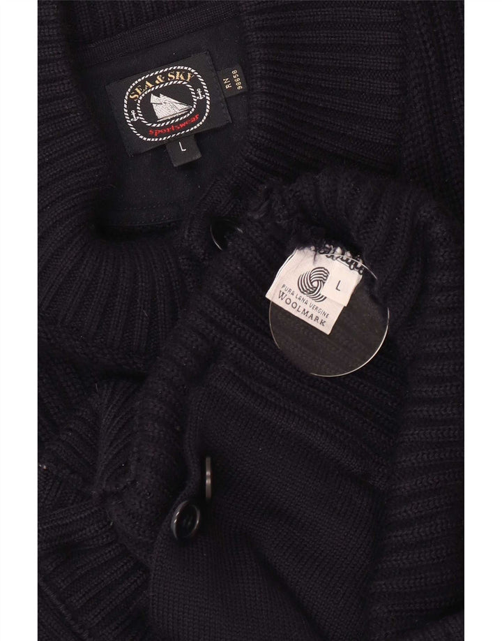 Sea & Sky Pull Cardigan Homme Grande Laine Bleu Marine