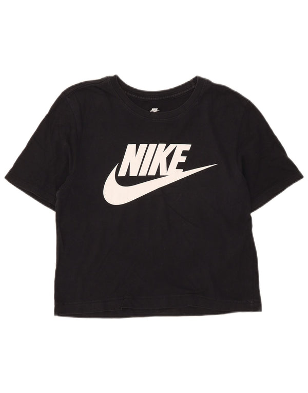 Nike Womens Athletic Cut Crop Graphic T-shirt Top UK 10 Petit Noir