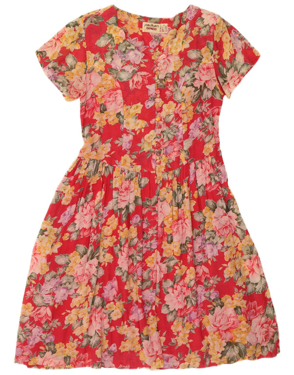 EXPRESS Robe chemise à manches courtes pour femme UK 14 Grande viscose florale rouge