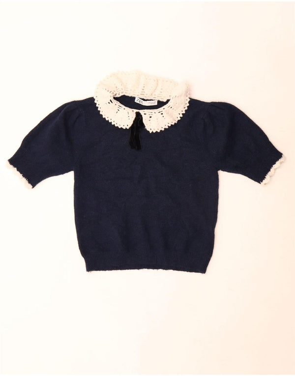 Zara Womens Knit Crop Top UK 12 Polyester Bleu Marine Moyen
