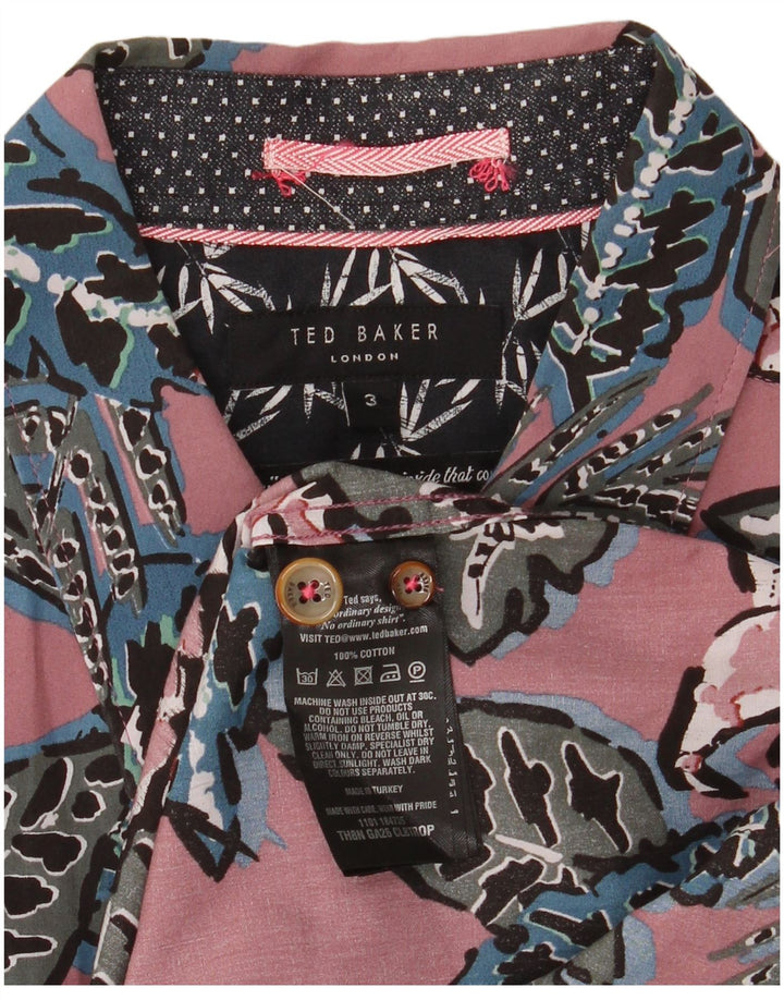 Ted Baker Chemise à manches courtes pour homme Taille 3 Coton floral rose moyen