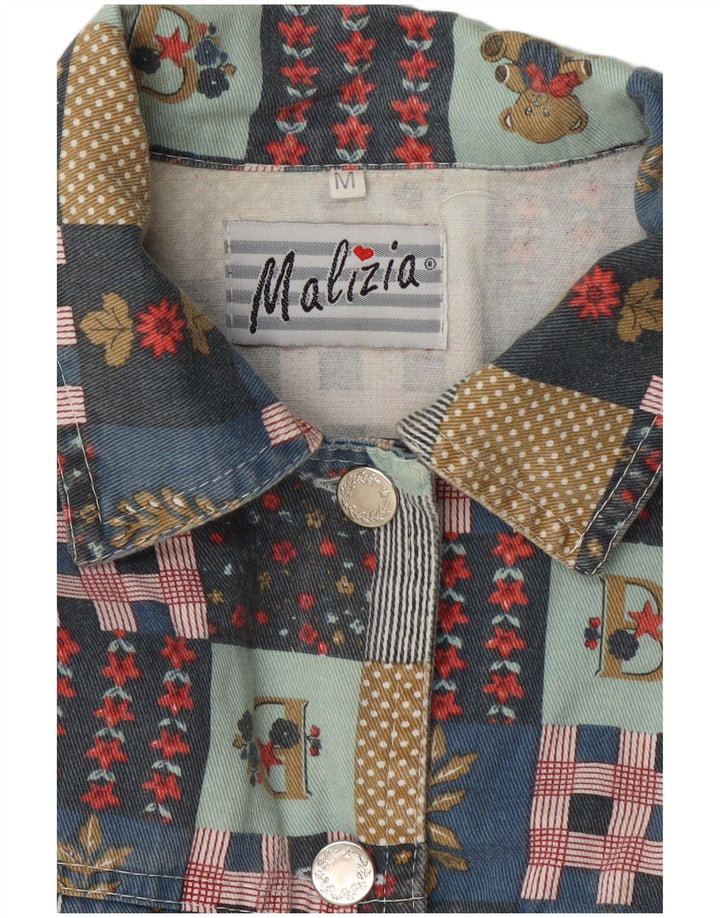 vintage Womens Crop Bomber Jacket UK 14 Moyen Multicolore Patchwork