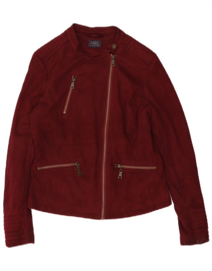 Marks & Spencer Veste de motard pour femme UK 10 Petit motard en polyester bordeaux
