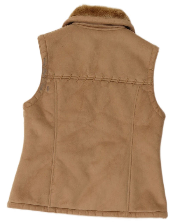 vintage Femmes Sherpa Gilet UK 12 Beige Moyen
