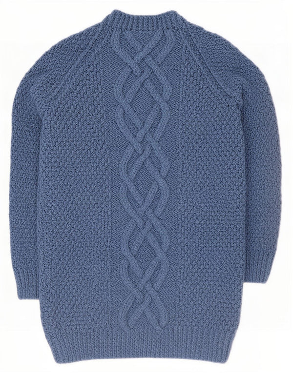 vintage Femme Longline Cardigan Pull UK 14 Bleu Moyen
