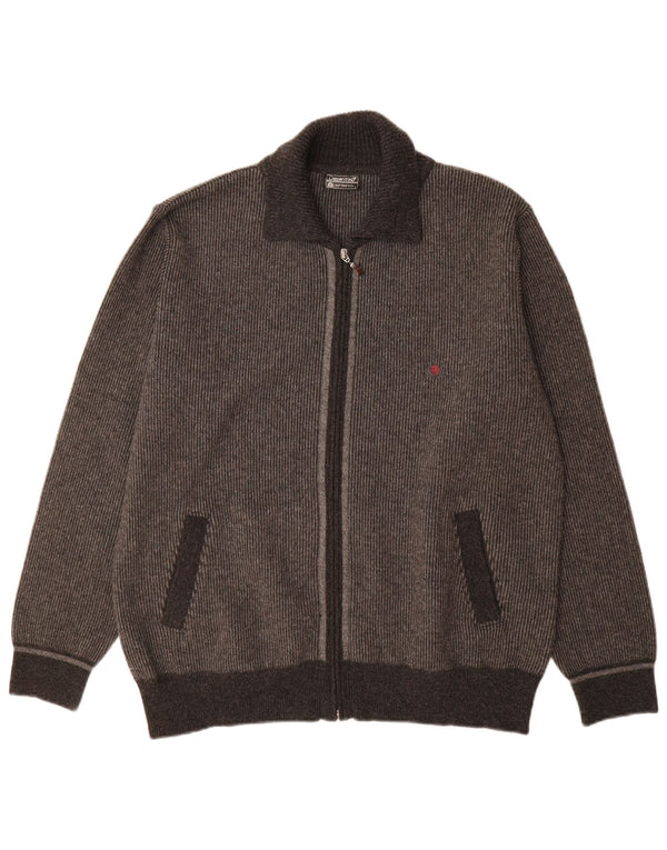 vintage Mens Cardigan Pull Grand Gris Colorblock