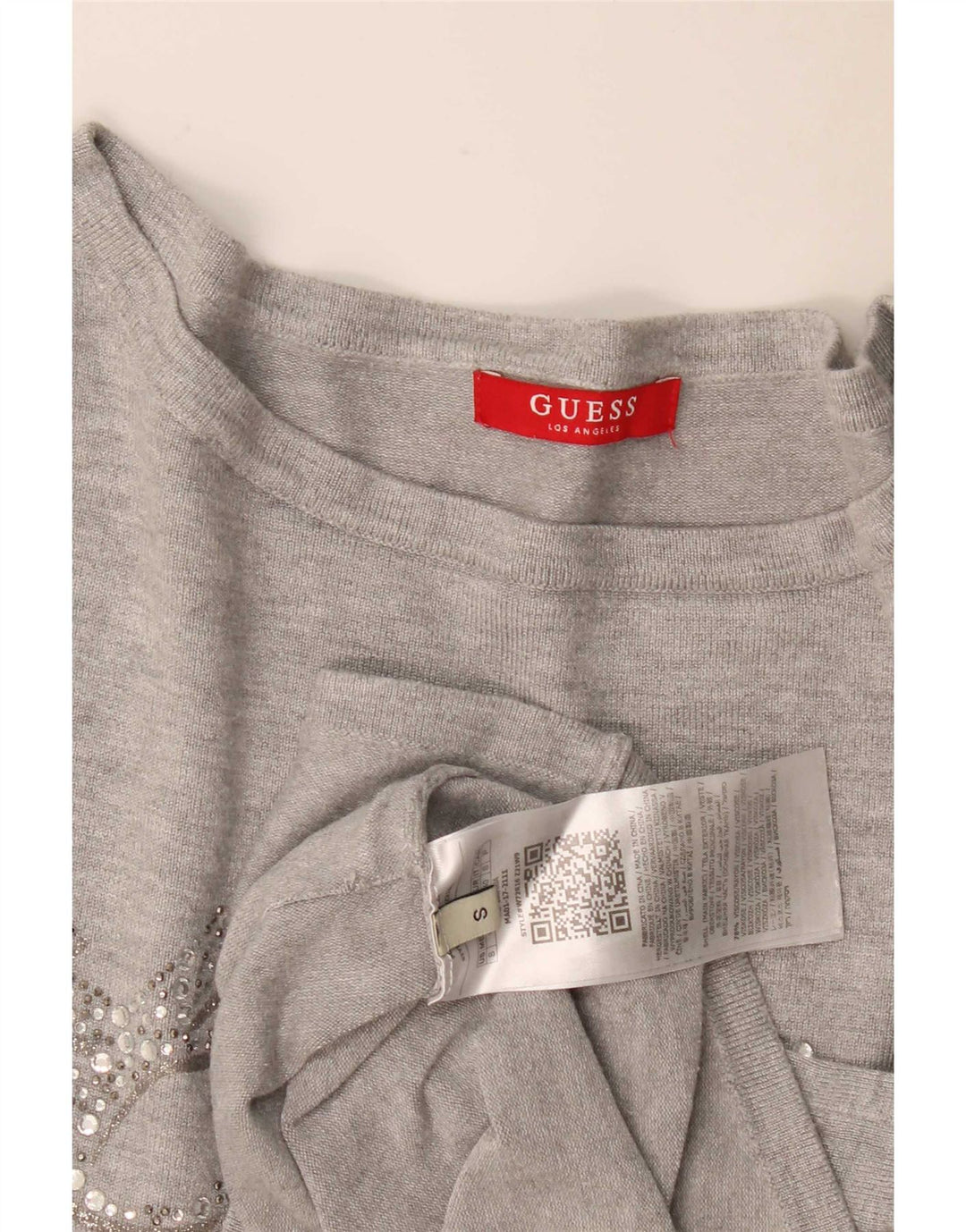 Guess Haut graphique à manches longues pour femme UK 10 Small Gris Viscose