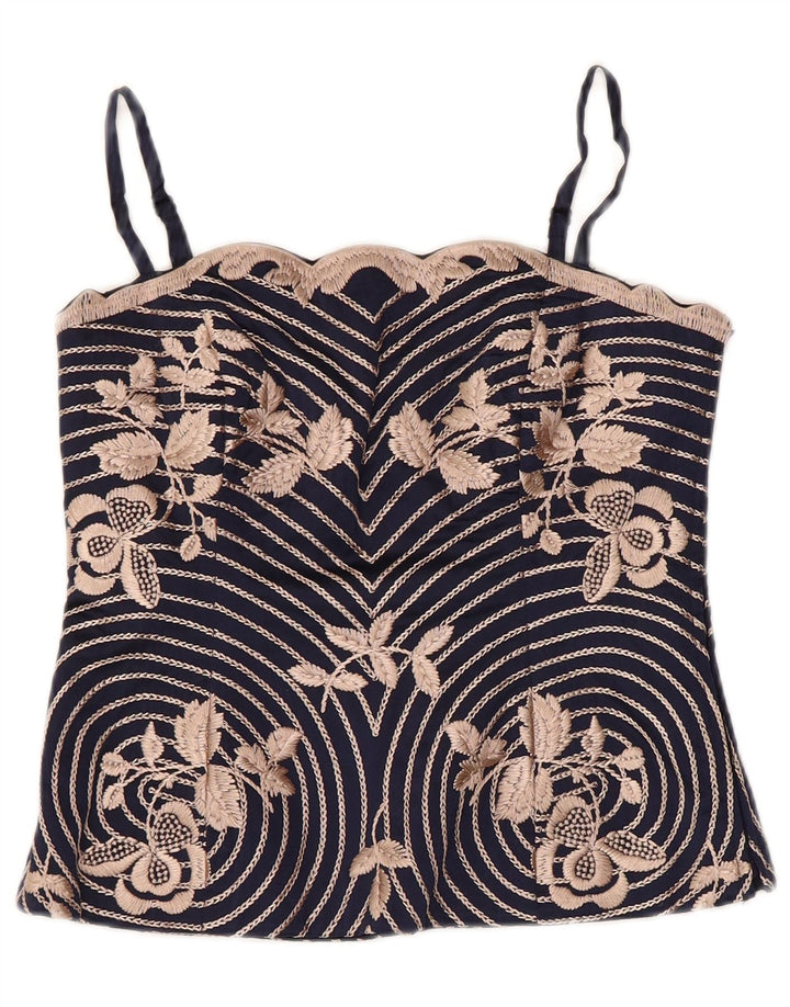 COAST Haut Corset Femme UK 10 Petite Soie Florale Bleu Marine