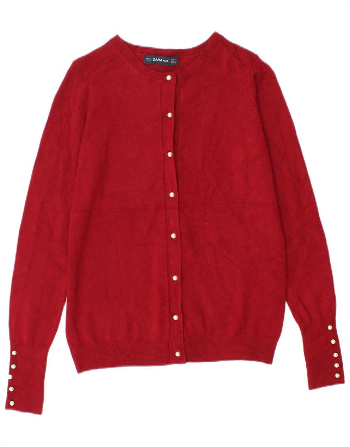 Zara Femme Cardigan Pull UK 8 Petite Viscose Rouge