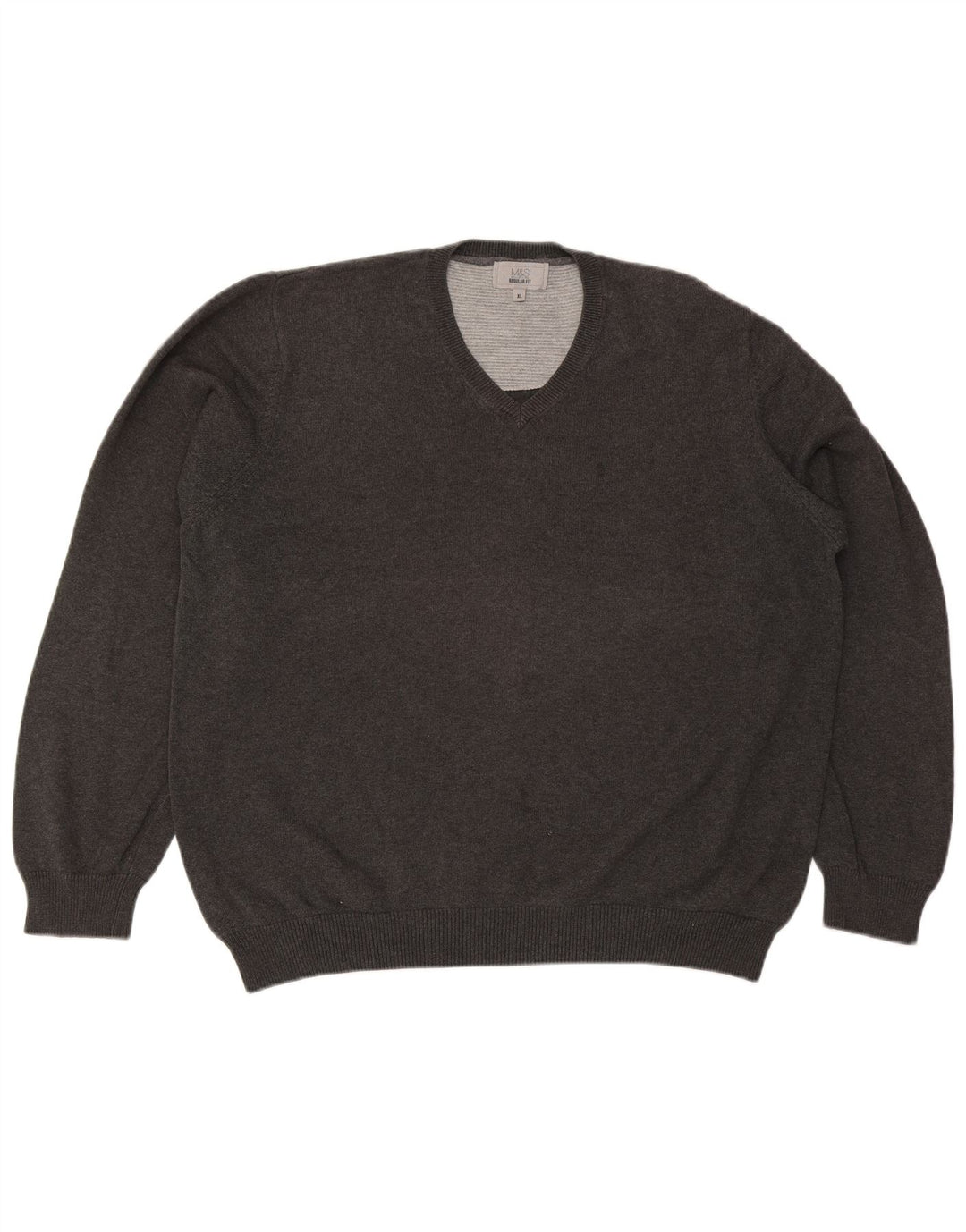 Marks & Spencer Pull coupe classique à col en V pour homme XL Gris Coton