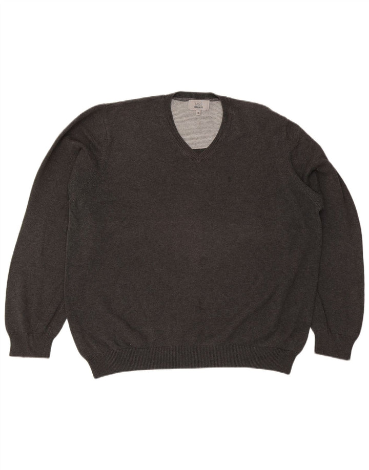 Marks & Spencer Pull coupe classique à col en V pour homme XL Gris Coton