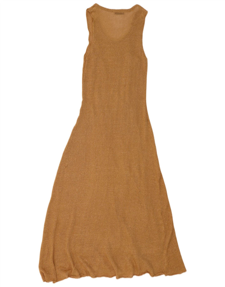Zara Femme Maxi Robe Pull Sans Manches UK 12 Polyester Beige Moyen