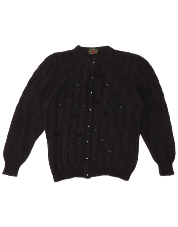 vintage Femme Cardigan Pull UK 16 Grand Mohair Noir