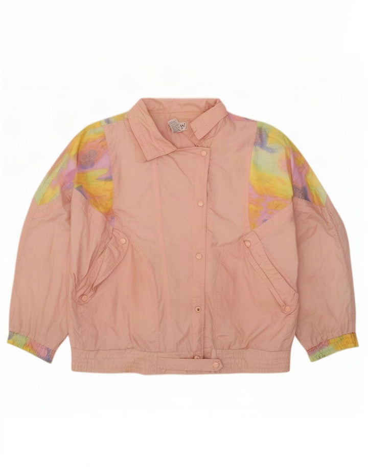 Lavon Womens Abstract Pattern Survêtement Top Jacket UK 16 Grand Rose années 80