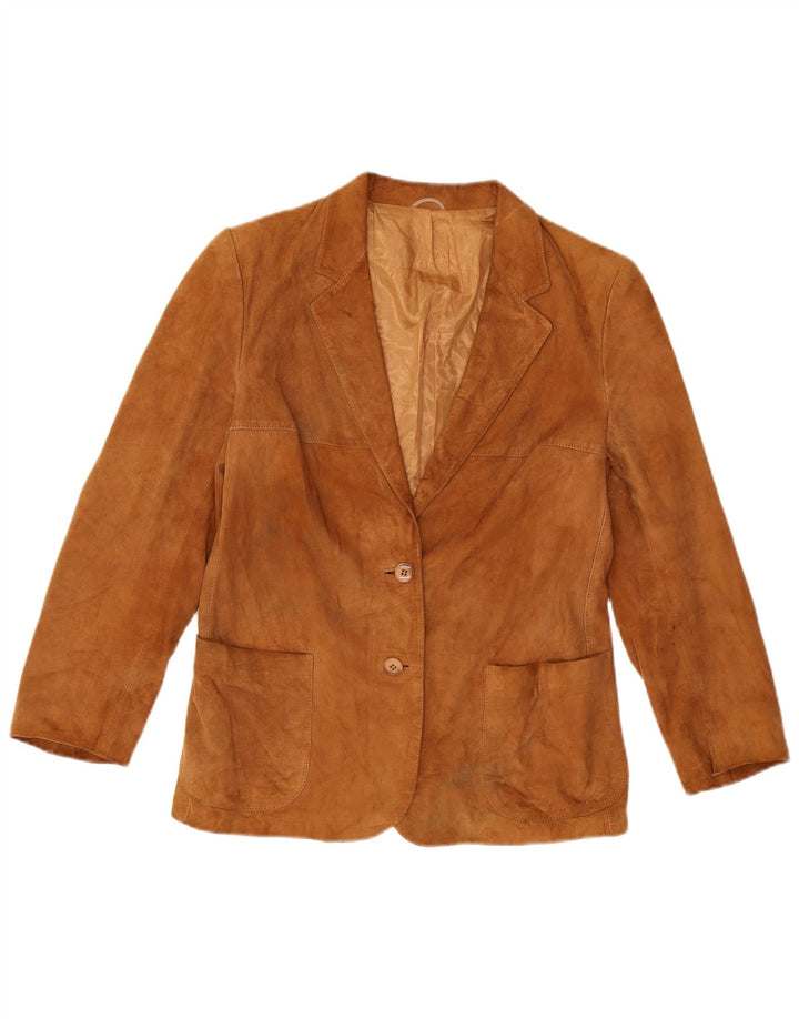 VINTAGE Veste blazer en daim à 2 boutons pour femme IT 46 Grand cuir marron