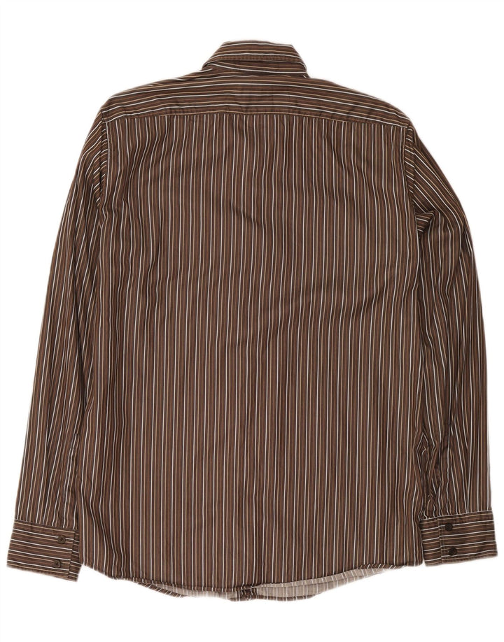 Hugo Boss Chemise en coton à fines rayures marron moyen