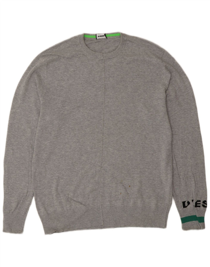 DIESEL Pull graphique à col rond pour homme en coton gris grand