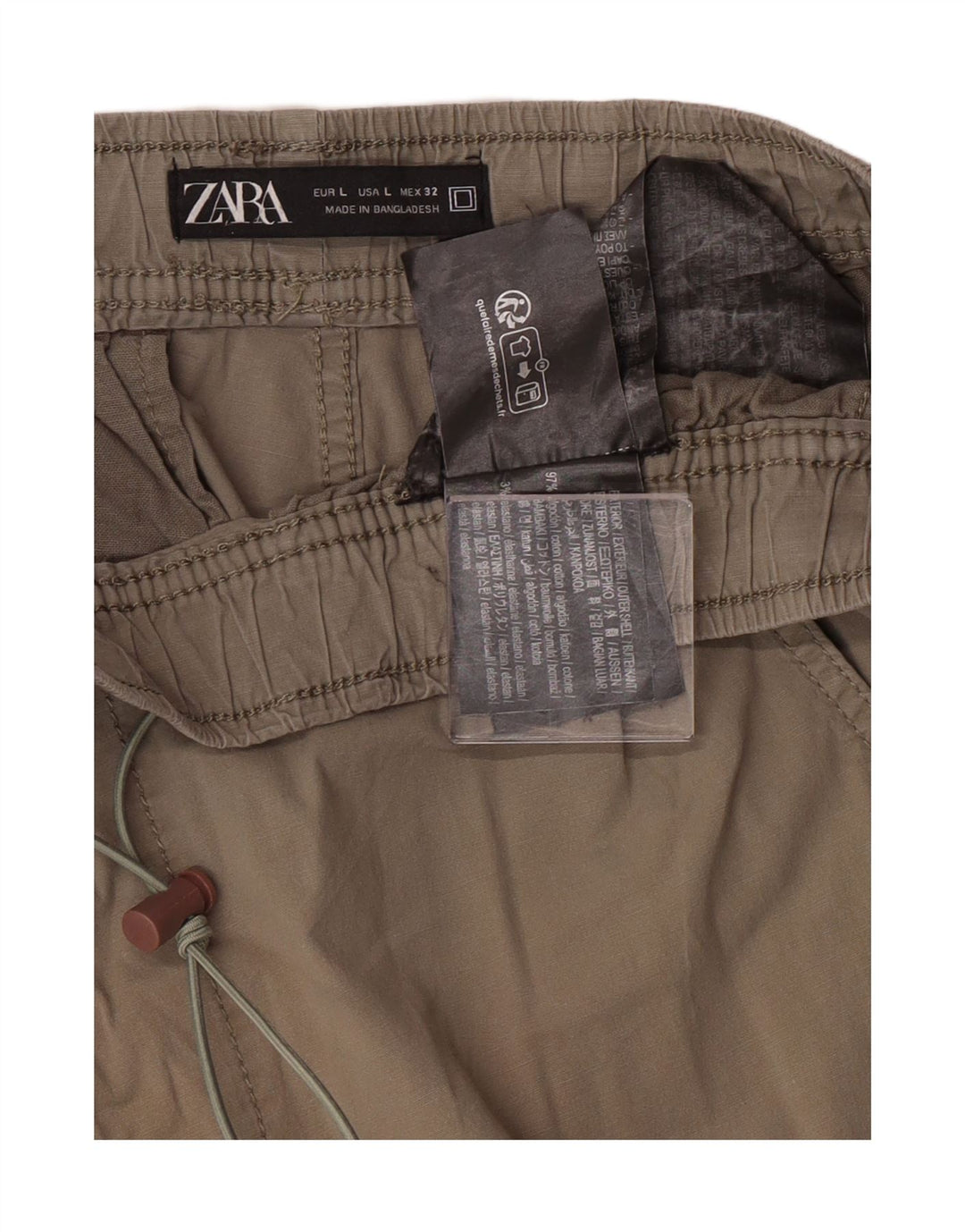 Zara Pantalon Cargo Droit Homme Large W32 L28 Kaki Coton